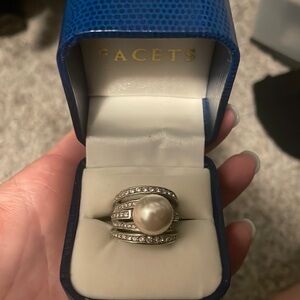 Pearl and silver cocktail ring